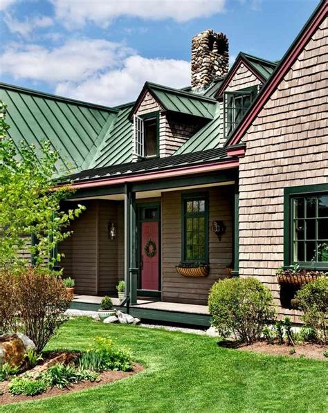 country style house with metal roof|green metal roof for farmhouse.